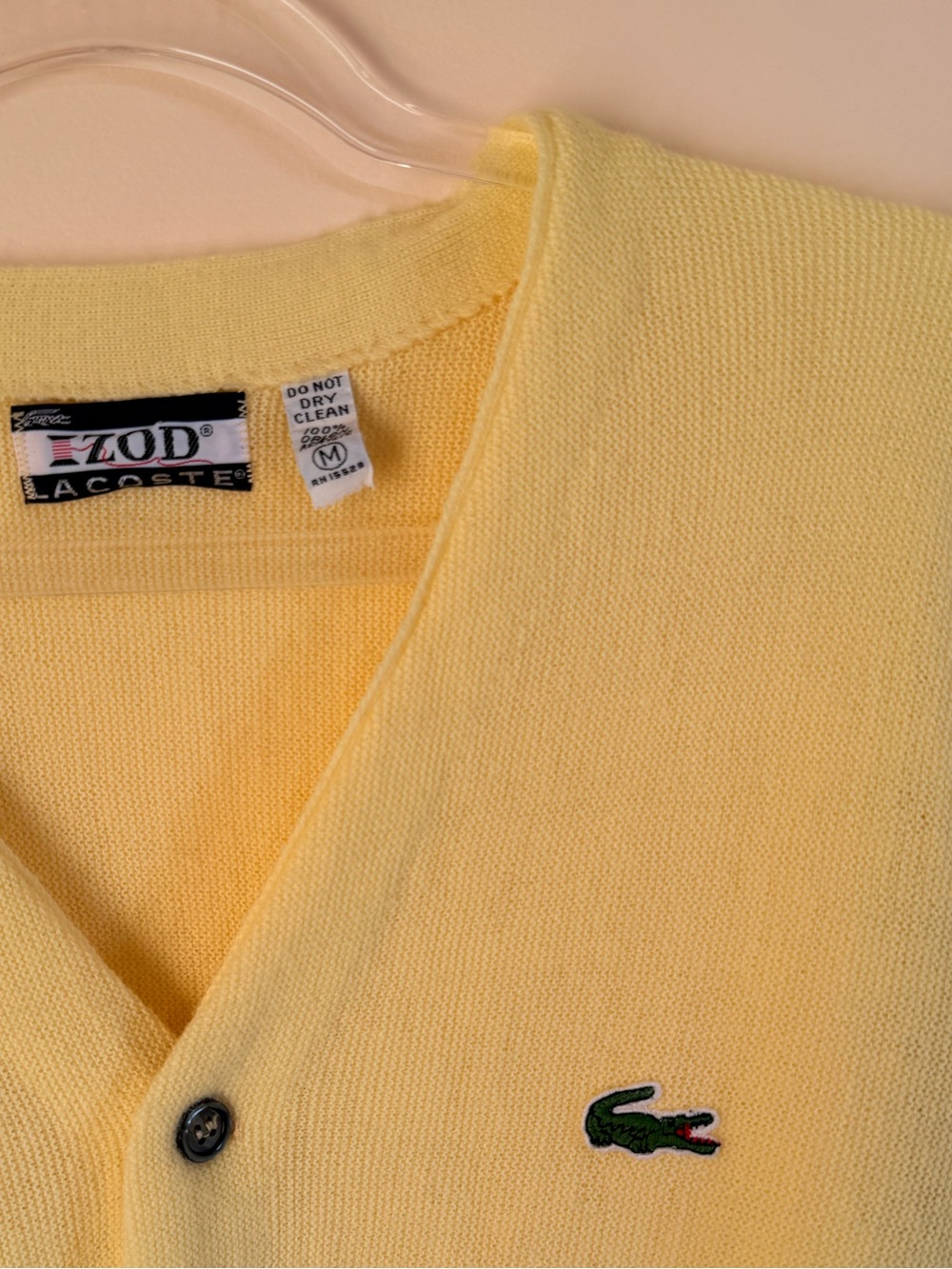 Lacoste Pale Yellow V-Neck Button Cardigan with Crocodile Logo - Picture 2 of 4